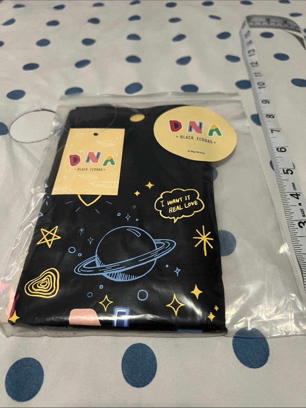 BTS DNA Black Eco Bag with Colorful Space Print